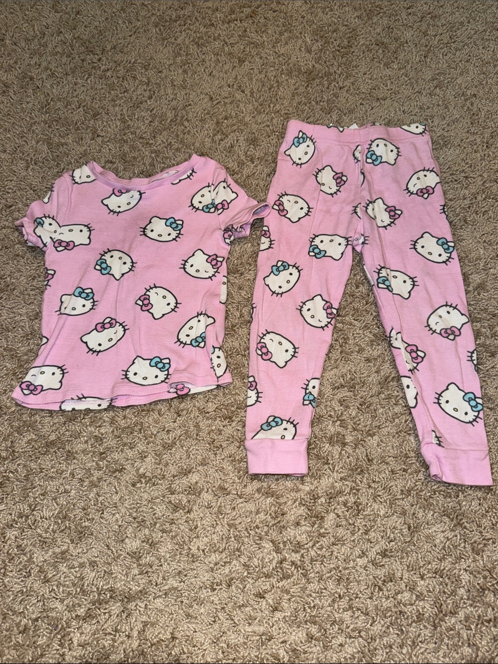 Hello Kitty Pink Short Sleeve Pajama Set with Blue and Pink Bows